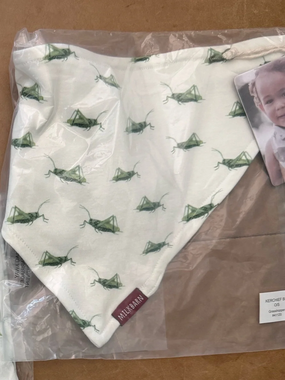 Milkbarn Grasshopper Organic Cotton Three-Layer Kerchief Bib NWT